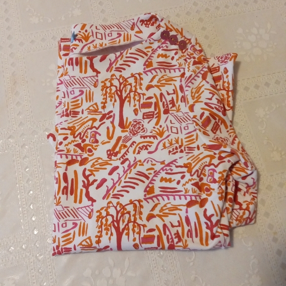J. McLaughlin White Pink Orange Village Print Button Boatneck Top - XS - Picture 10 of 10